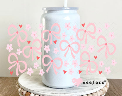 Pink Bows and Light Pink Flowers UV DTF Cup Wrap 16oz Glass Can Generic Weefers