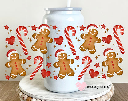 Gingerbread and Candy Canes UV DTF Cup Wrap 16oz Glass Can Generic Weefers