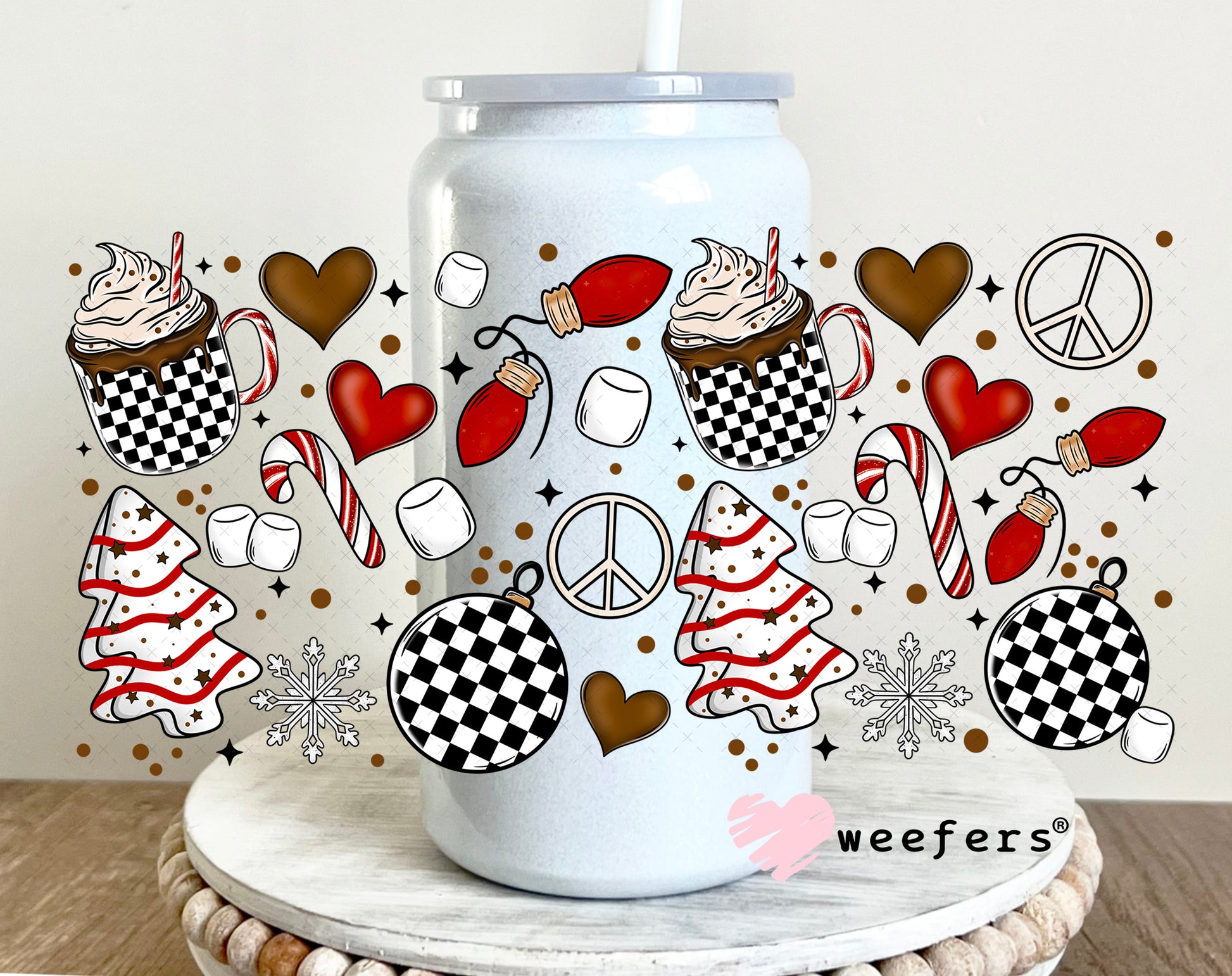 Hot Chocolate Candy Canes Christmas UV DTF Cup Wrap 16oz Glass Can Generic Weefers