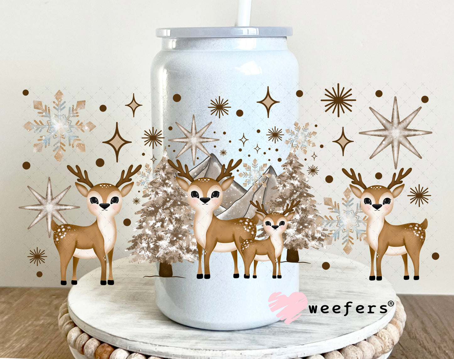 Brown Reindeer Christmas UV DTF Cup Wrap 16oz Glass Can Generic Weefers