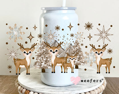 Brown Reindeer Christmas UV DTF Cup Wrap 16oz Glass Can Generic Weefers