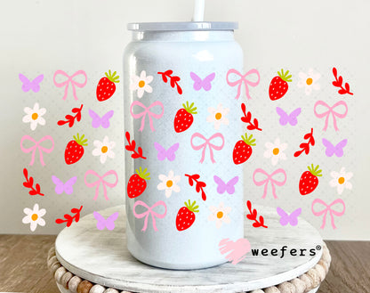 Strawberries and Bows UV DTF Cup Wrap 16oz Glass Can Generic Weefers