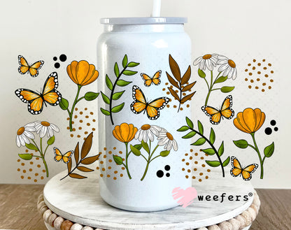 Butterflies and Daisies UV DTF Cup Wrap 16oz Glass Can Generic Weefers