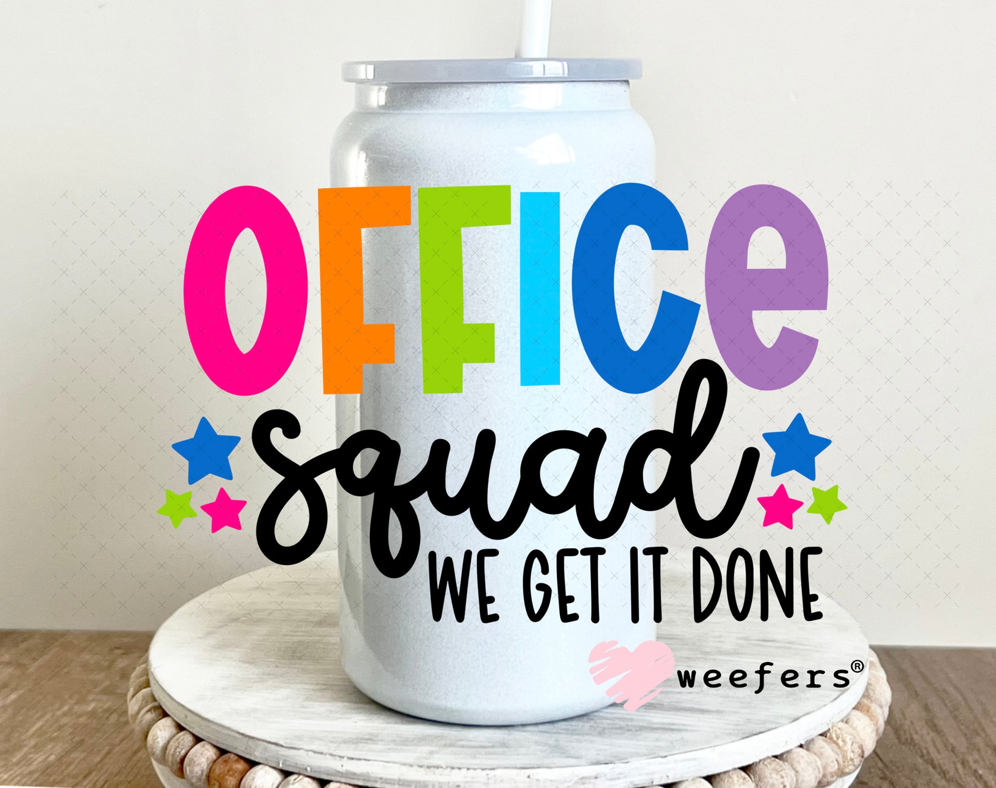 Office Squad We Get It Done UV DTF Decal 16oz Glass Can Generic Weefers