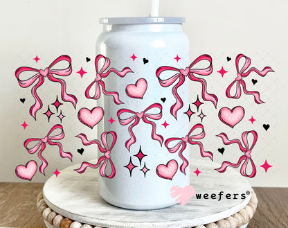 Pink Bows and Hearts UV DTF Cup Wrap 16oz Glass Can Generic Weefers