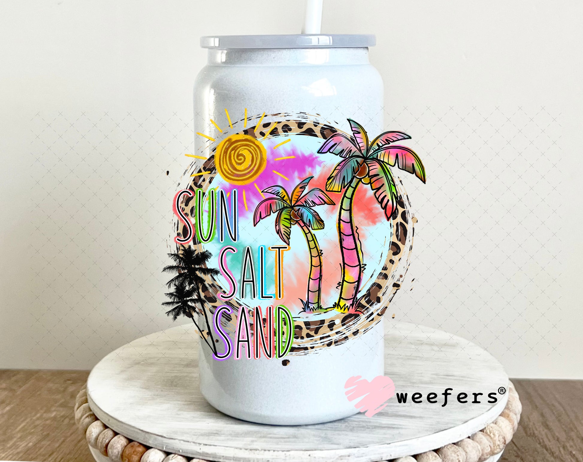 Sun Salt Sand UV DTF Decal 16oz Glass Can Generic Weefers
