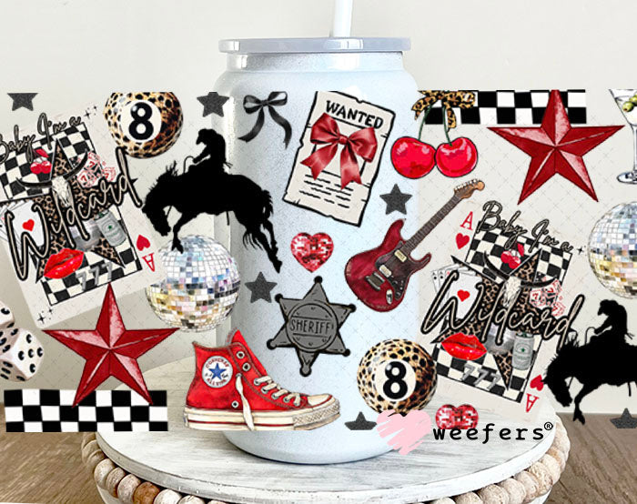 Baby I'm a Wild Card Wanted UV DTF Cup Wrap - Weefers Exclusive 16oz Glass Can Generic Cup Wrap Weefers
