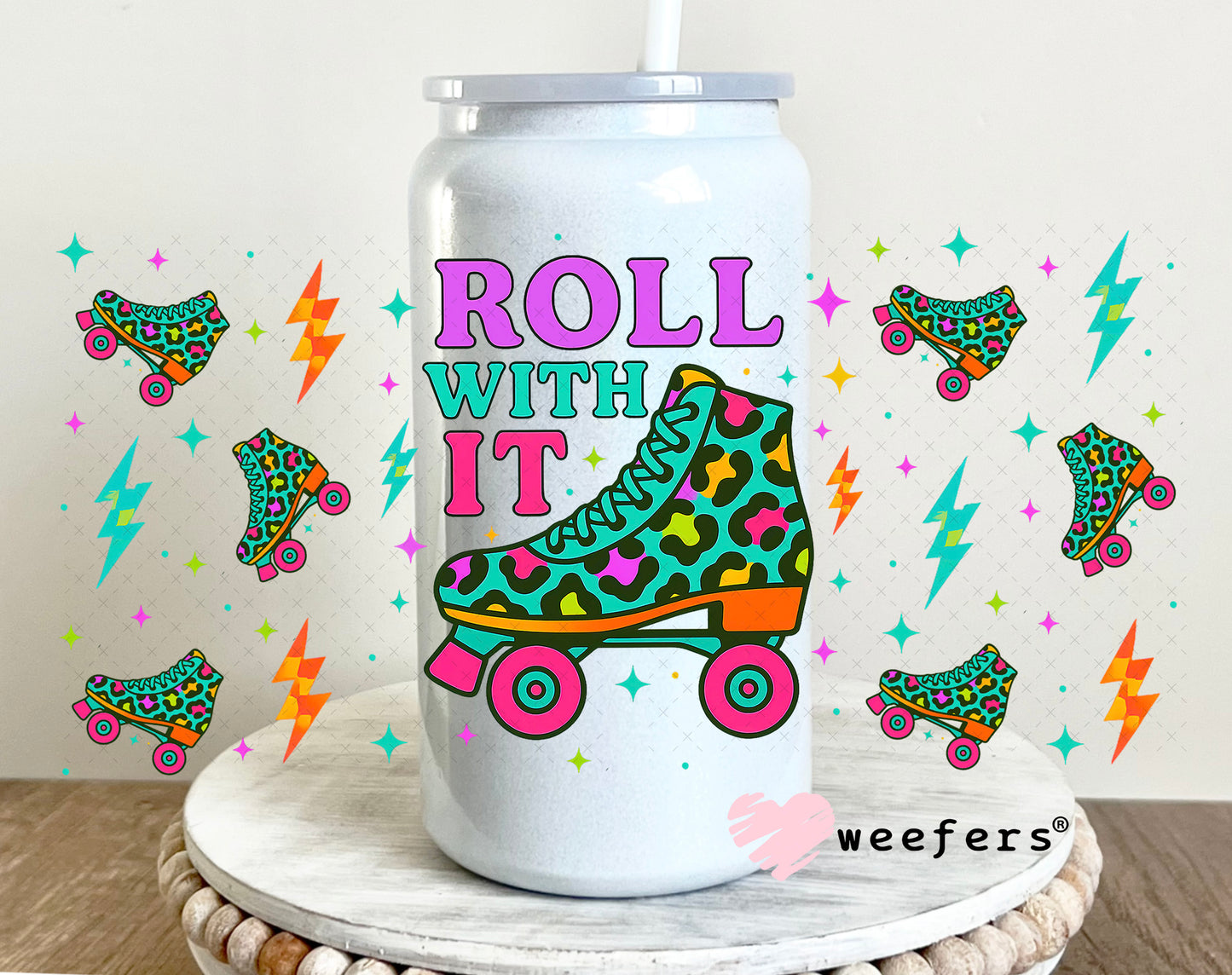 Roll With It Skates UV DTF Cup Wrap- Weefers Exclusive 16oz Glass Can Generic Weefers