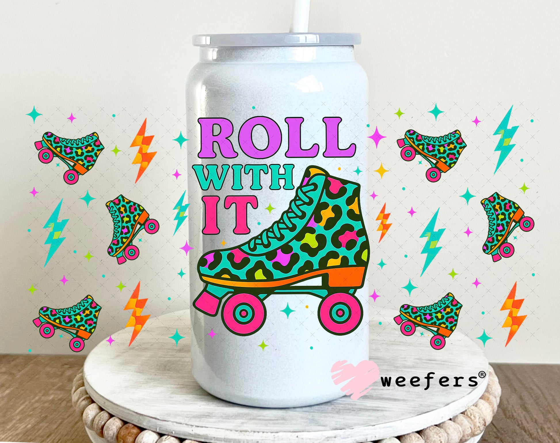 Roll With It Skates UV DTF Cup Wrap- Weefers Exclusive 16oz Glass Can Generic Weefers