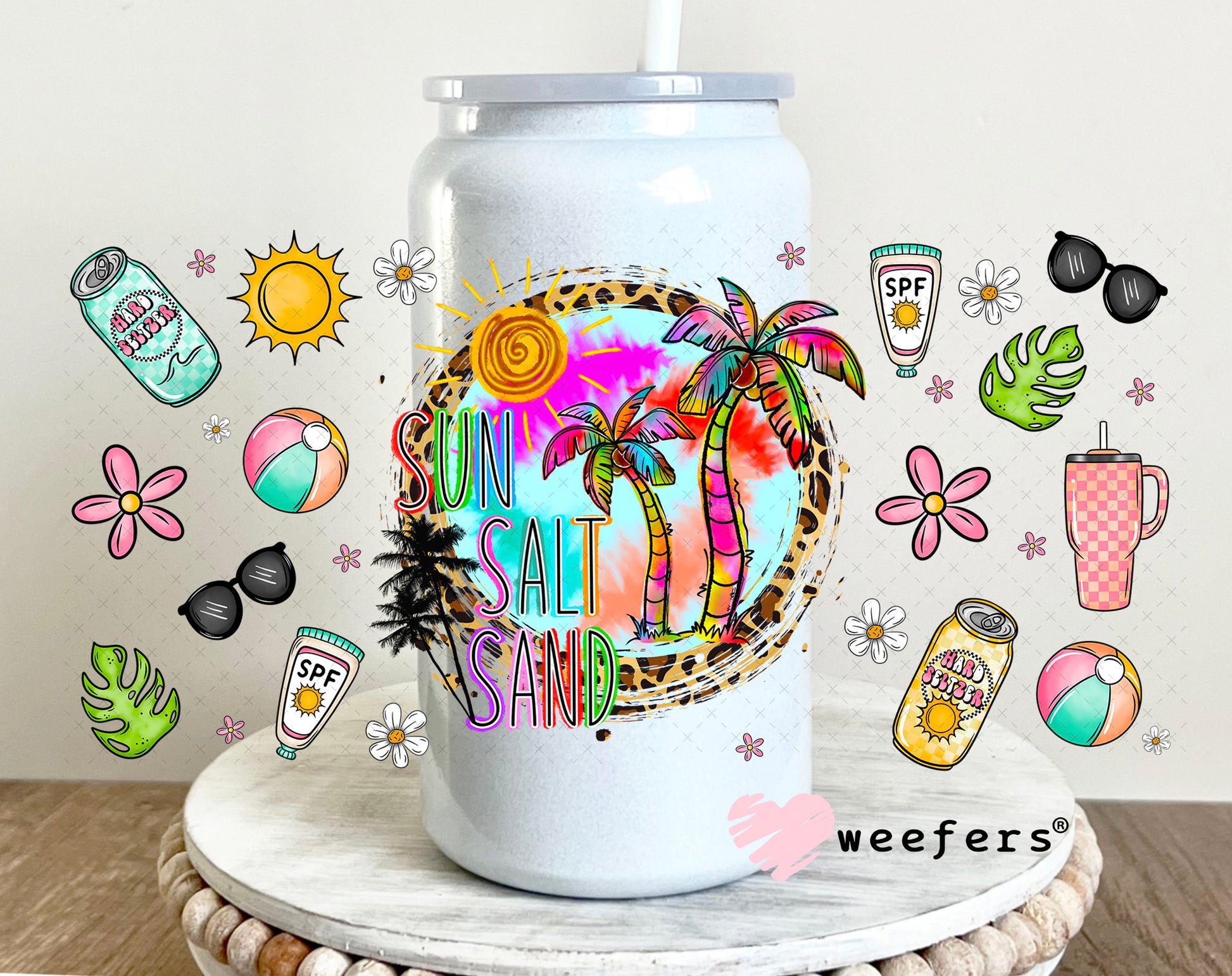 Sun Salt Sand UV DTF Cup Wrap- Weefers Exclusive 16oz Glass Can Generic Weefers