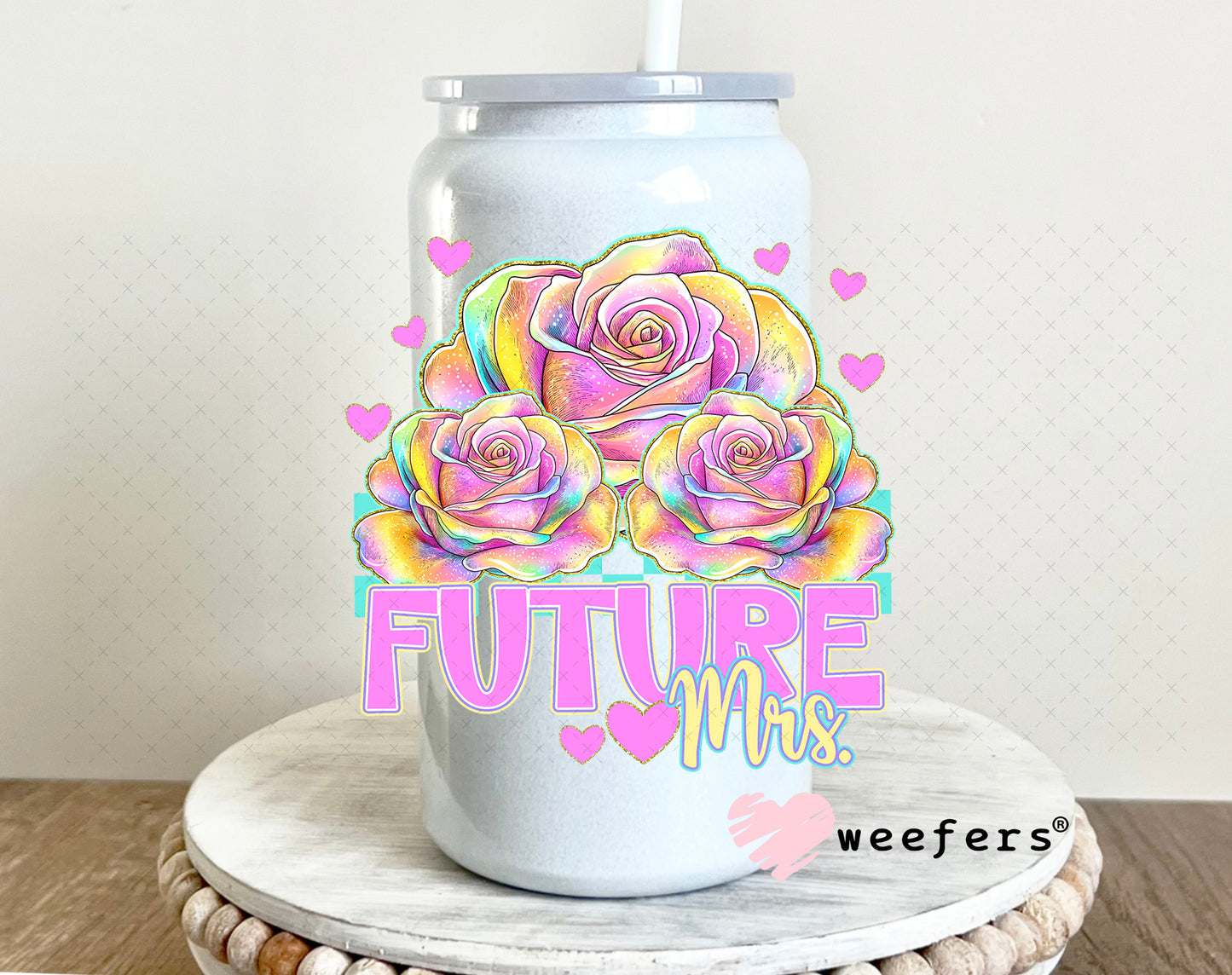 Future Mrs Pastel Flowers UV DTF Decal 16oz Glass Can Generic Weefers