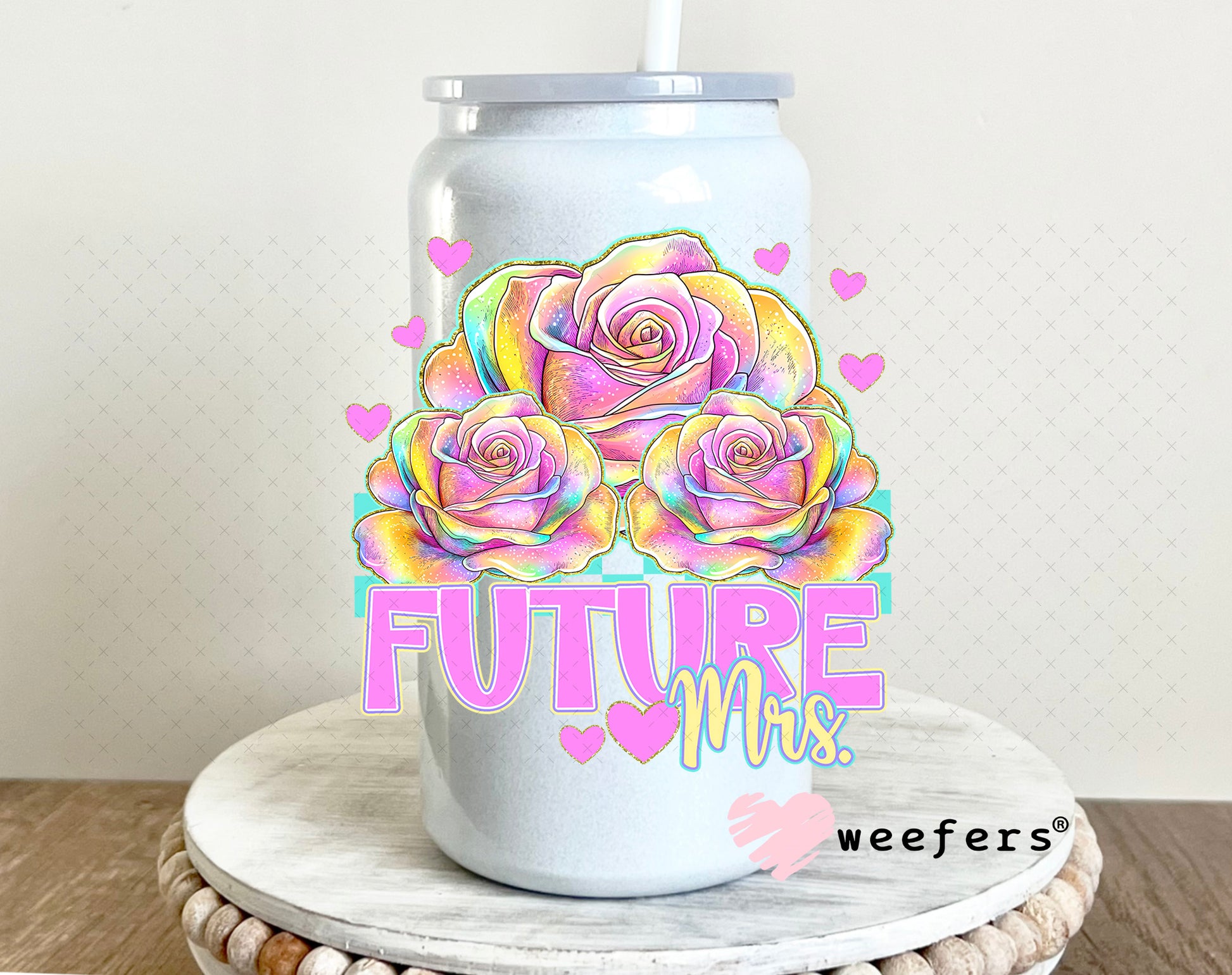 Future Mrs Pastel Flowers UV DTF Decal 16oz Glass Can Generic Weefers