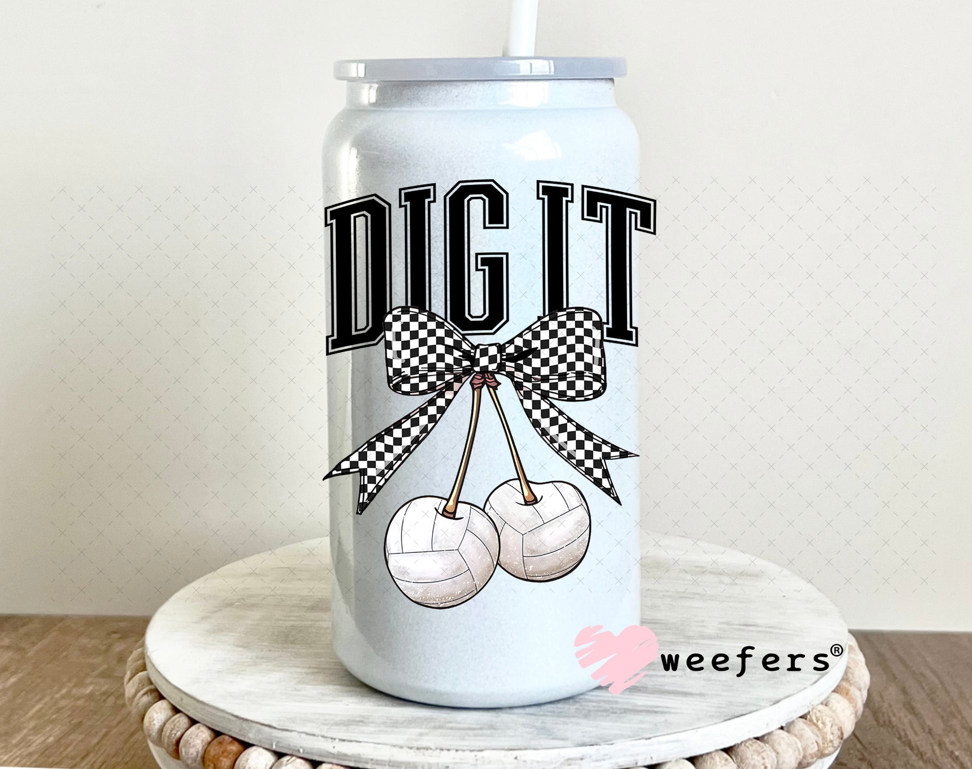 Dig It Volleyball Cherries UV DTF Decal 16oz Glass Can Generic Weefers