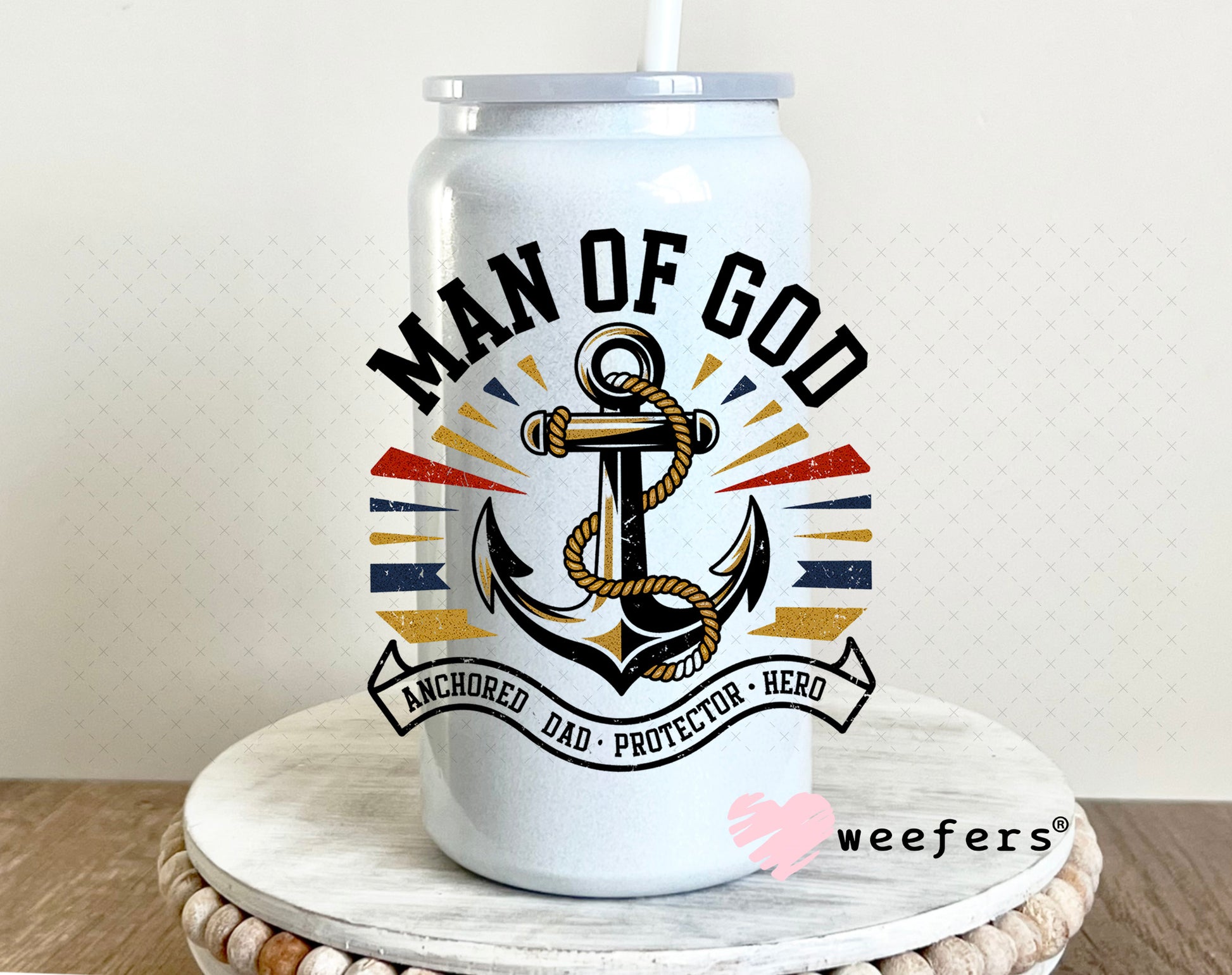 Man of God UV DTF Decal 16oz Glass Can Generic Weefers