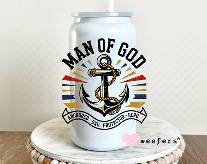 Man of God UV DTF Decal 16oz Glass Can Generic Weefers