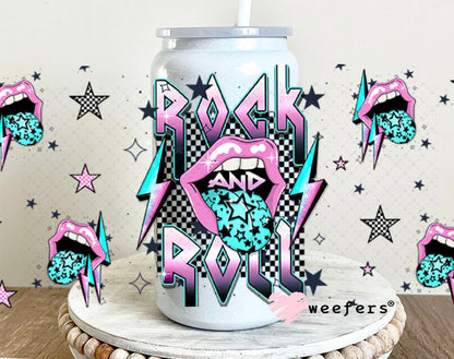 Rock And Roll Purple Teal Lips UV DTF Cup Wrap - Weefers Exclusive Wrap 16oz Glass Can Generic Cup Wrap Weefers
