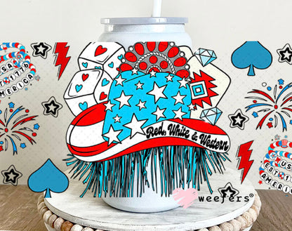 Red White Western UV DTF Cup Wrap - Weefers Exclusive Wrap 16oz Glass Can Generic Cup Wrap Weefers