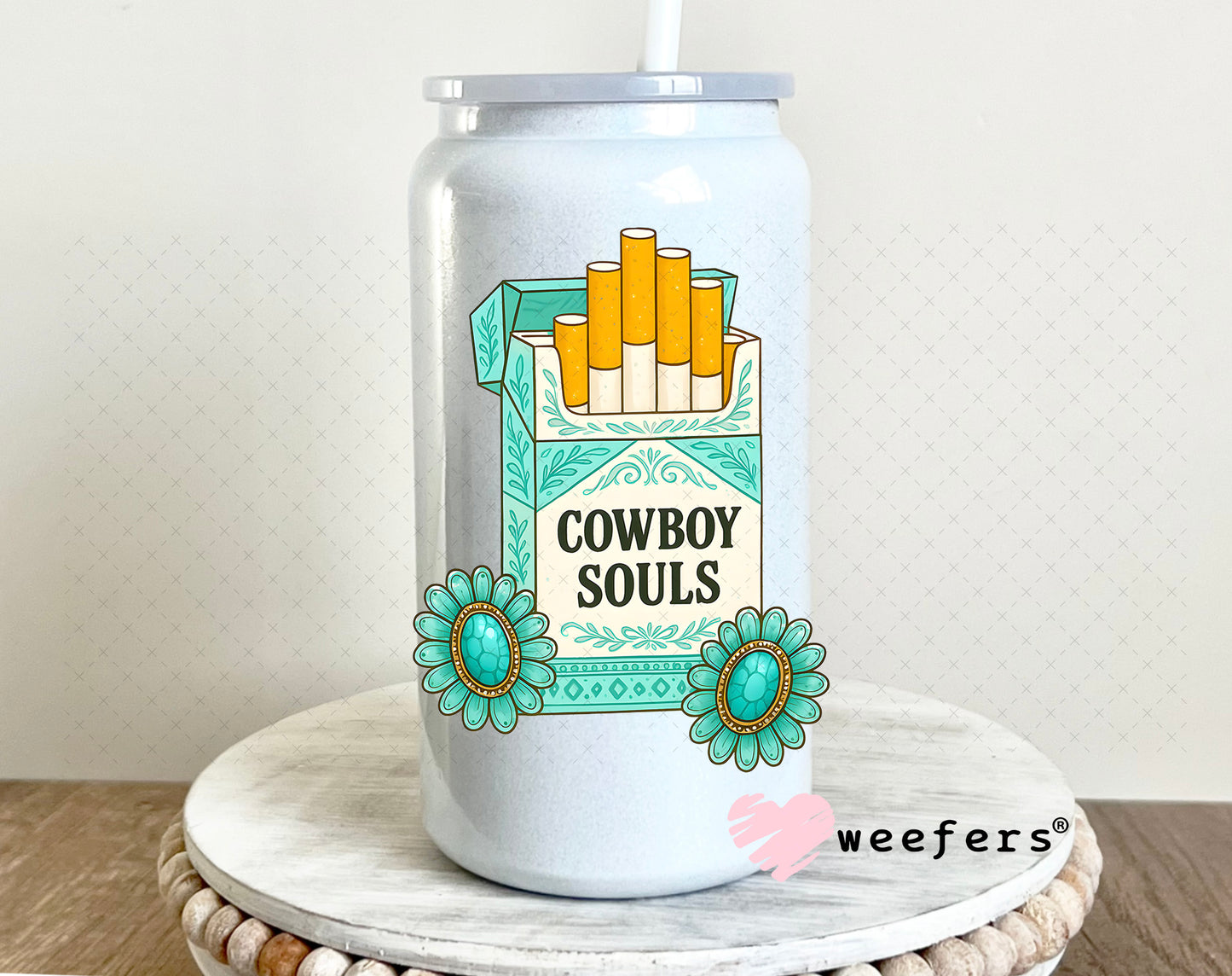 Cowboy Souls UV DTF Decal 16oz Glass Can Generic Weefers