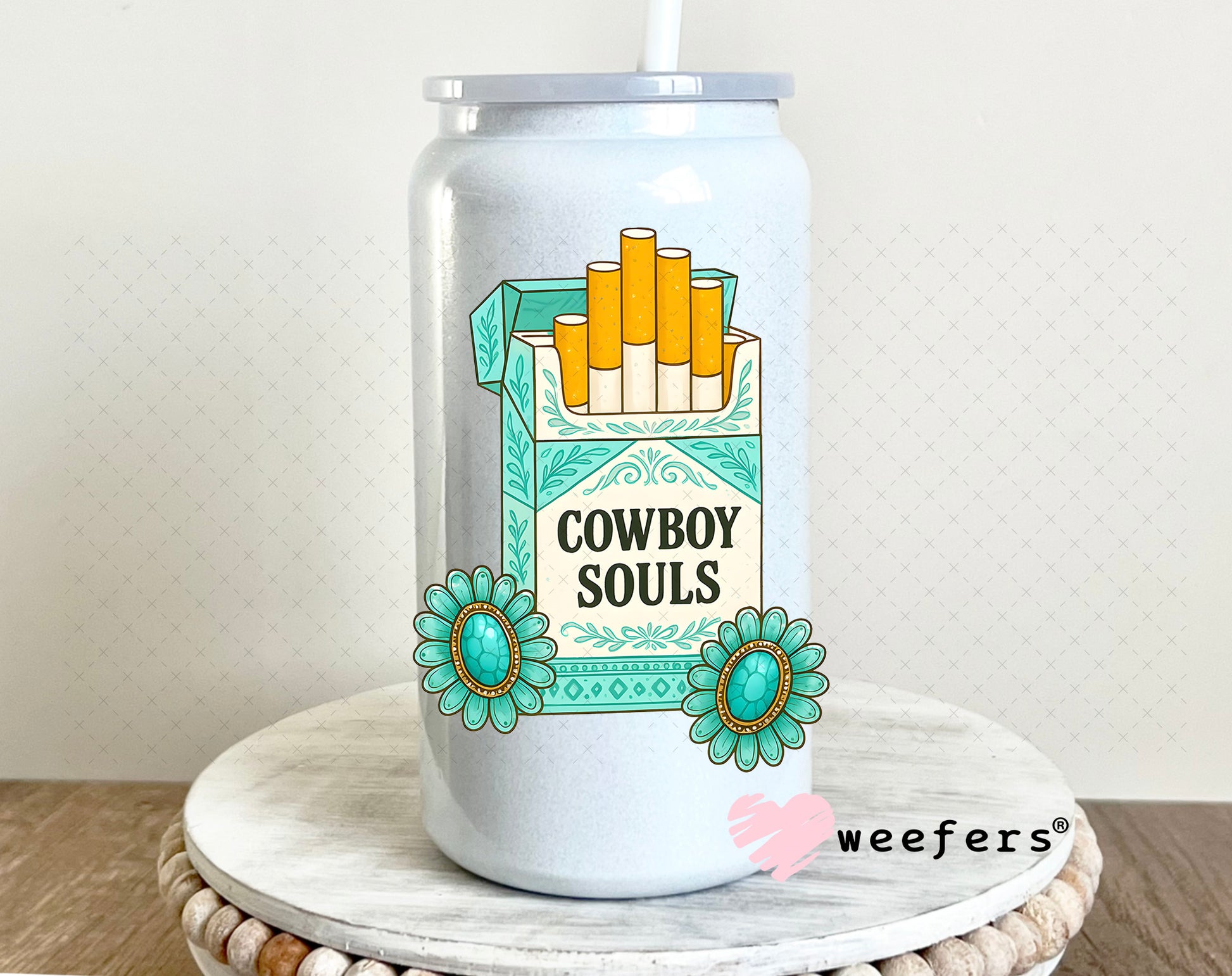 Cowboy Souls UV DTF Decal 16oz Glass Can Generic Weefers