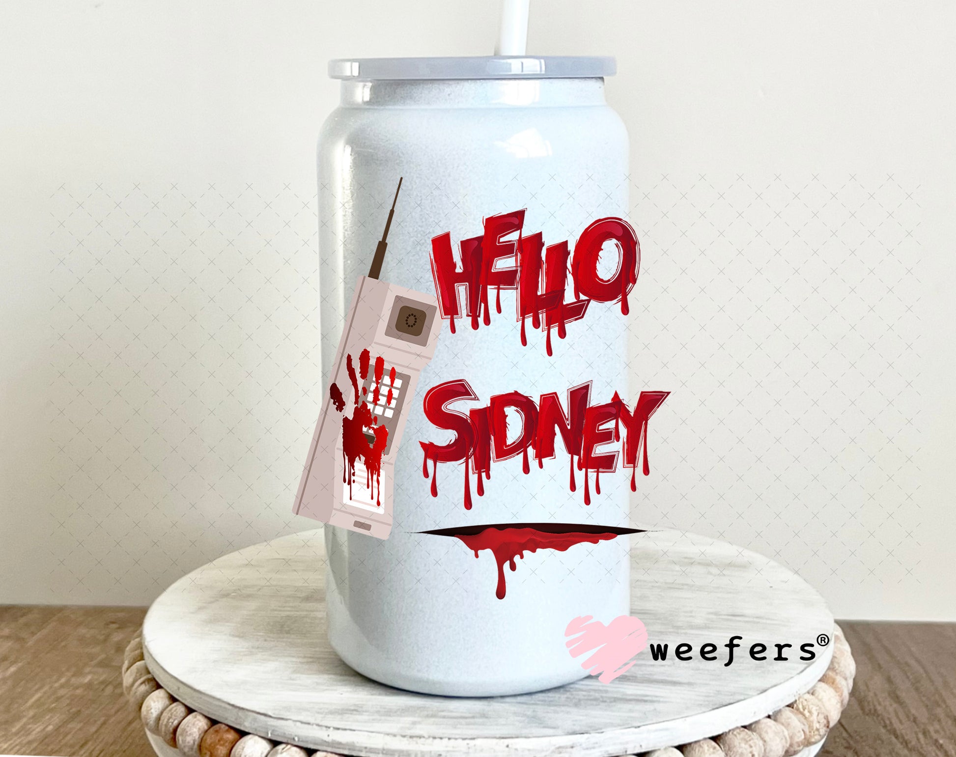 Hello Sidney UV DTF Decal 16oz Glass Can Generic Weefers