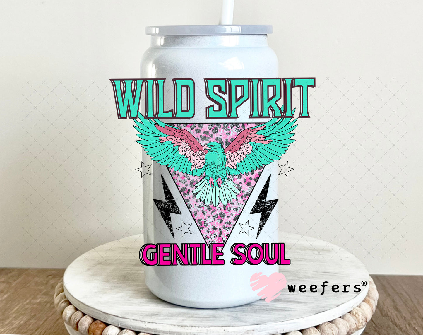 Wild Spirit Gentle Soul UV DTF Decal 16oz Glass Can Generic Weefers