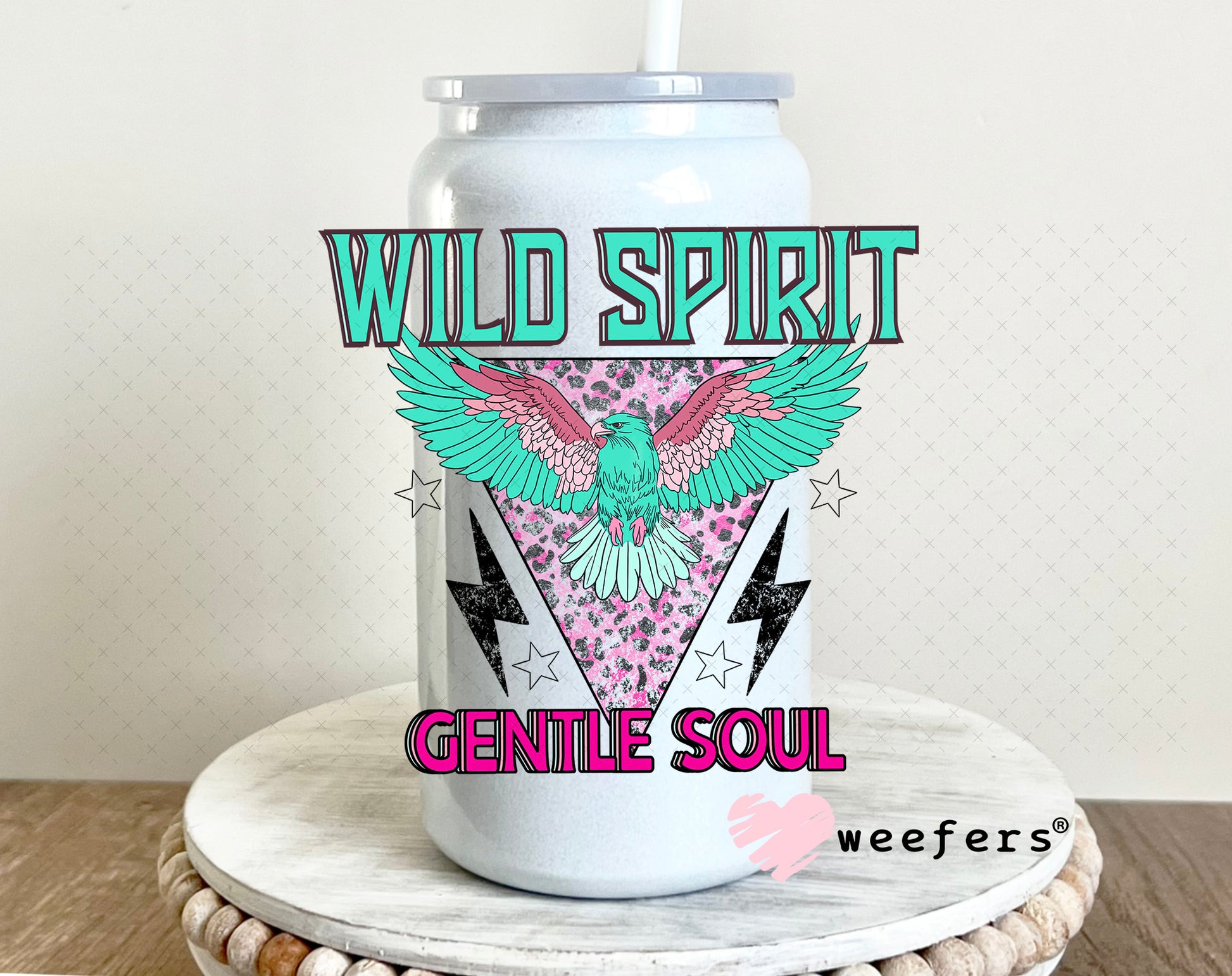 Wild Spirit Gentle Soul UV DTF Decal 16oz Glass Can Generic Weefers