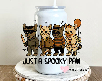 Just a Spooky Paw Halloween UV DTF Decal 16oz Glass Can Generic Weefers