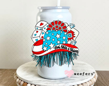 Red White and Western UV DTF Decal 16oz Glass Can Generic Weefers