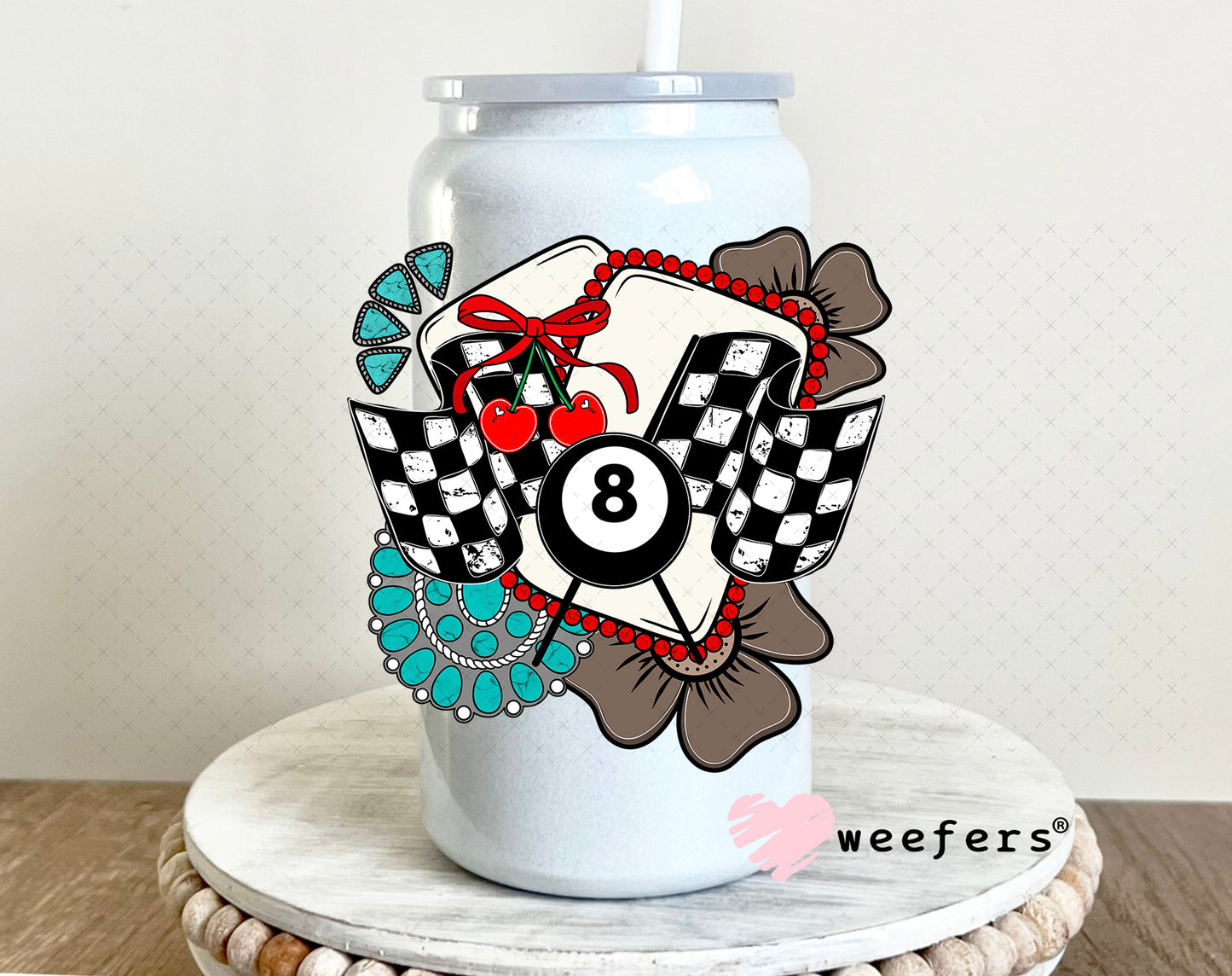 Race Day Western UV DTF Decal 16oz Glass Can Generic Weefers