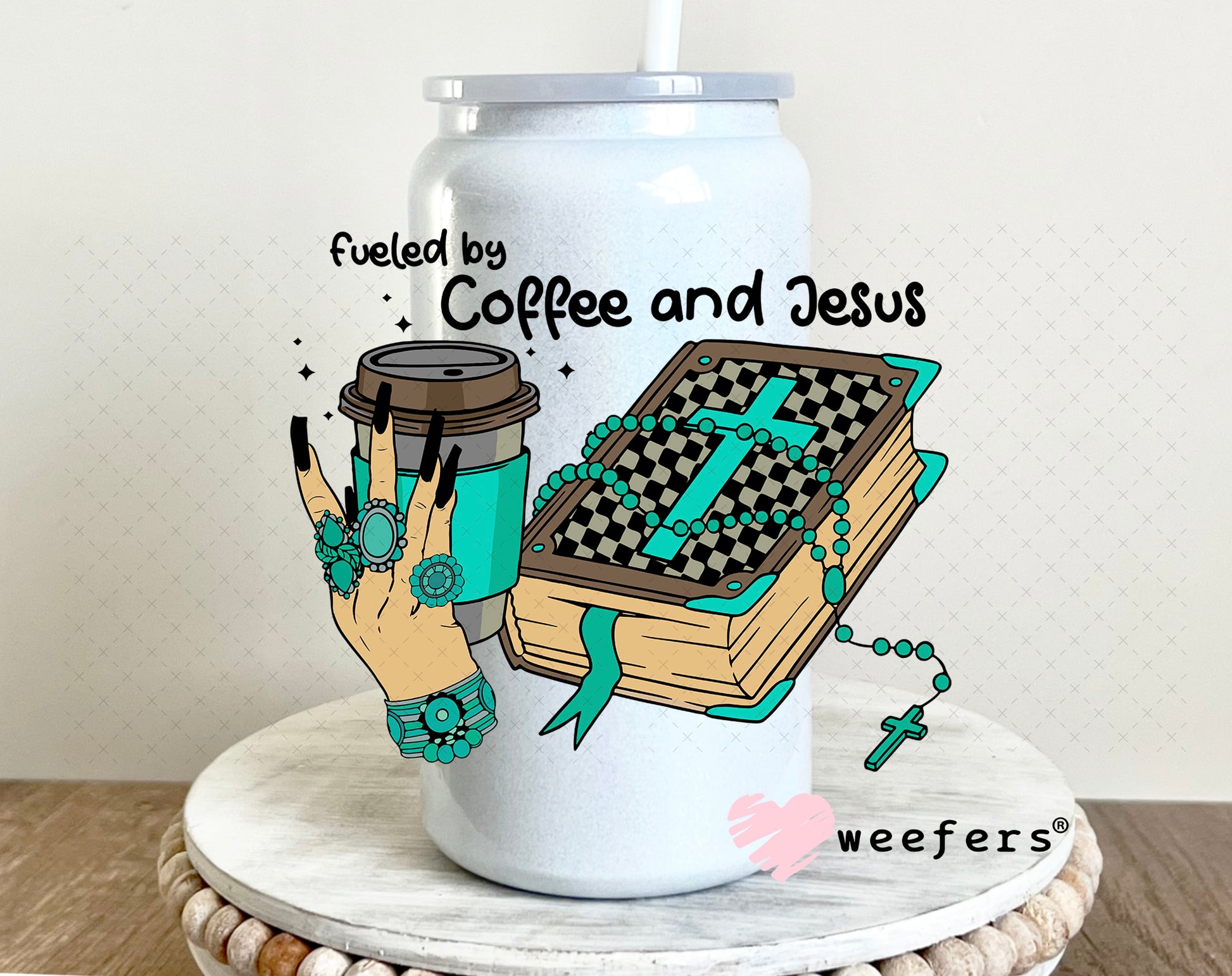 Fueled by Coffee and Jesus UV DTF Decal 16oz Glass Can Generic Weefers