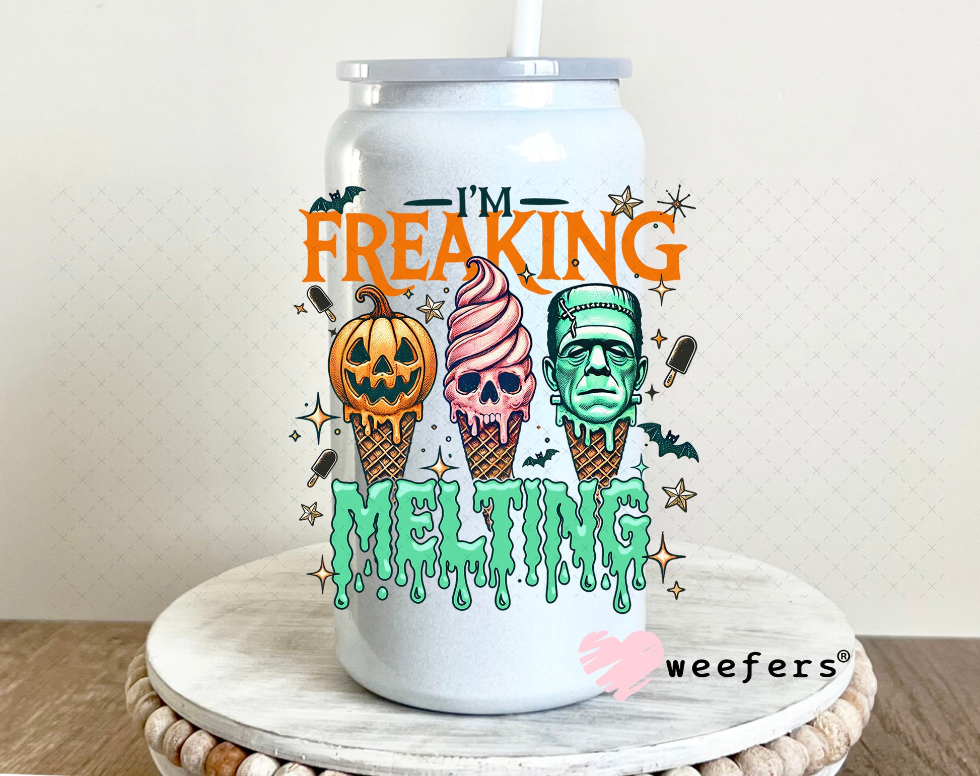 I'm Freaking melting Halloween UV DTF Decal 16oz Glass Can Generic Weefers