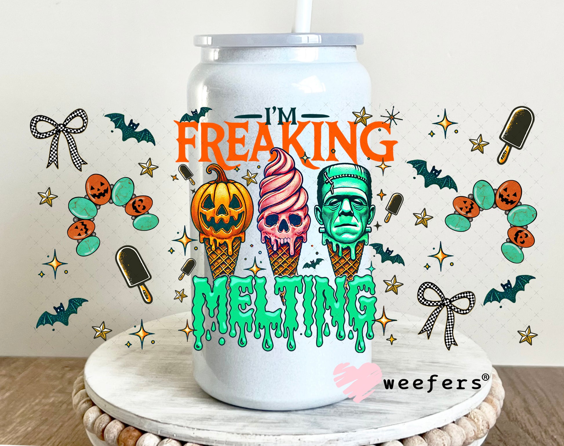 I'm Freaking Melting Halloween UV DTF Cup Wrap - Weefers Exclusive 16oz Glass Can Generic Weefers