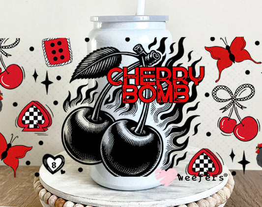 Cherry Bomb Black and Red UV DTF Cup Wrap - Weefers® Exclusive 16oz Glass Can Generic Cup Wrap Weefers