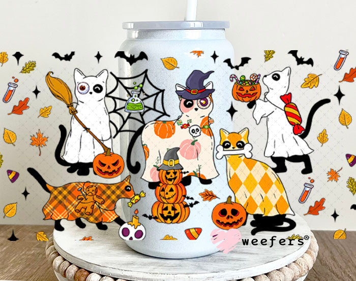 Halloween Cat Friends UV DTF Cup Wrap - Weefers Exclusive 16oz Glass Can Generic Cup Wrap Weefers