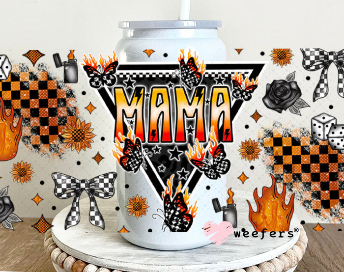 Mama Flames Checkered UV DTF Cup Wrap - Weefers® Exclusive 16oz Glass Can Generic Cup Wrap Weefers