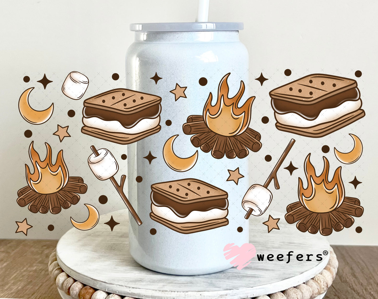 Smores and Camp Fires UV DTF Cup Wrap 16oz Glass Can Generic Weefers