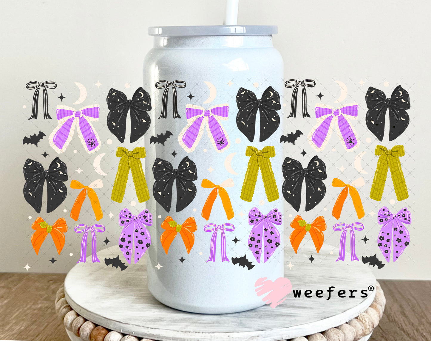 Halloween Bows UV DTF Cup Wrap 16oz Glass Can Generic Weefers