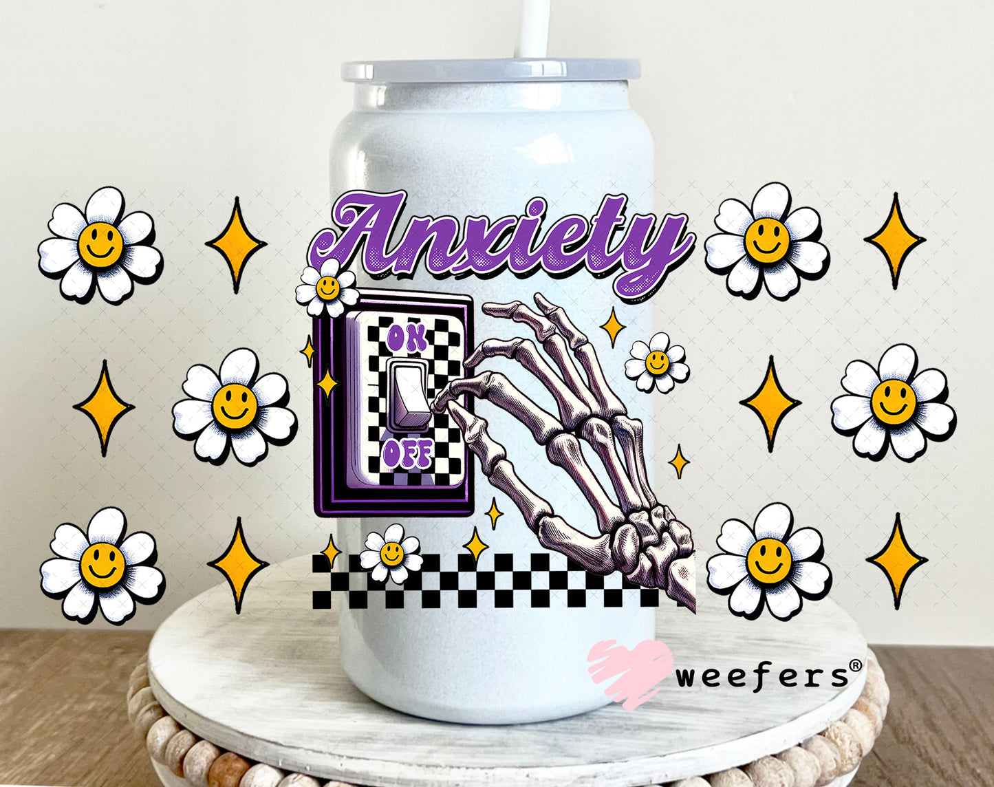 Anxiety On Purple UV DTF Cup Wrap - Weefers Exclusive 16oz Glass Can Generic Weefers