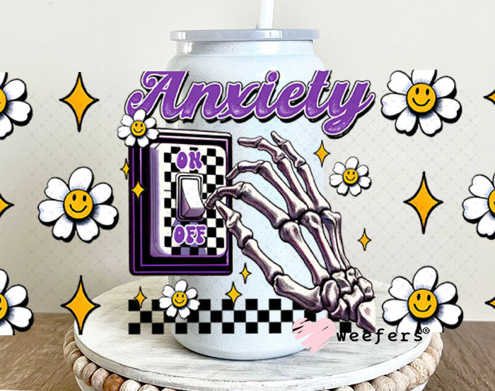 Anxiety On Purple UV DTF Cup Wrap - Weefers Exclusive 16oz Glass Can Generic Cup Wrap Weefers