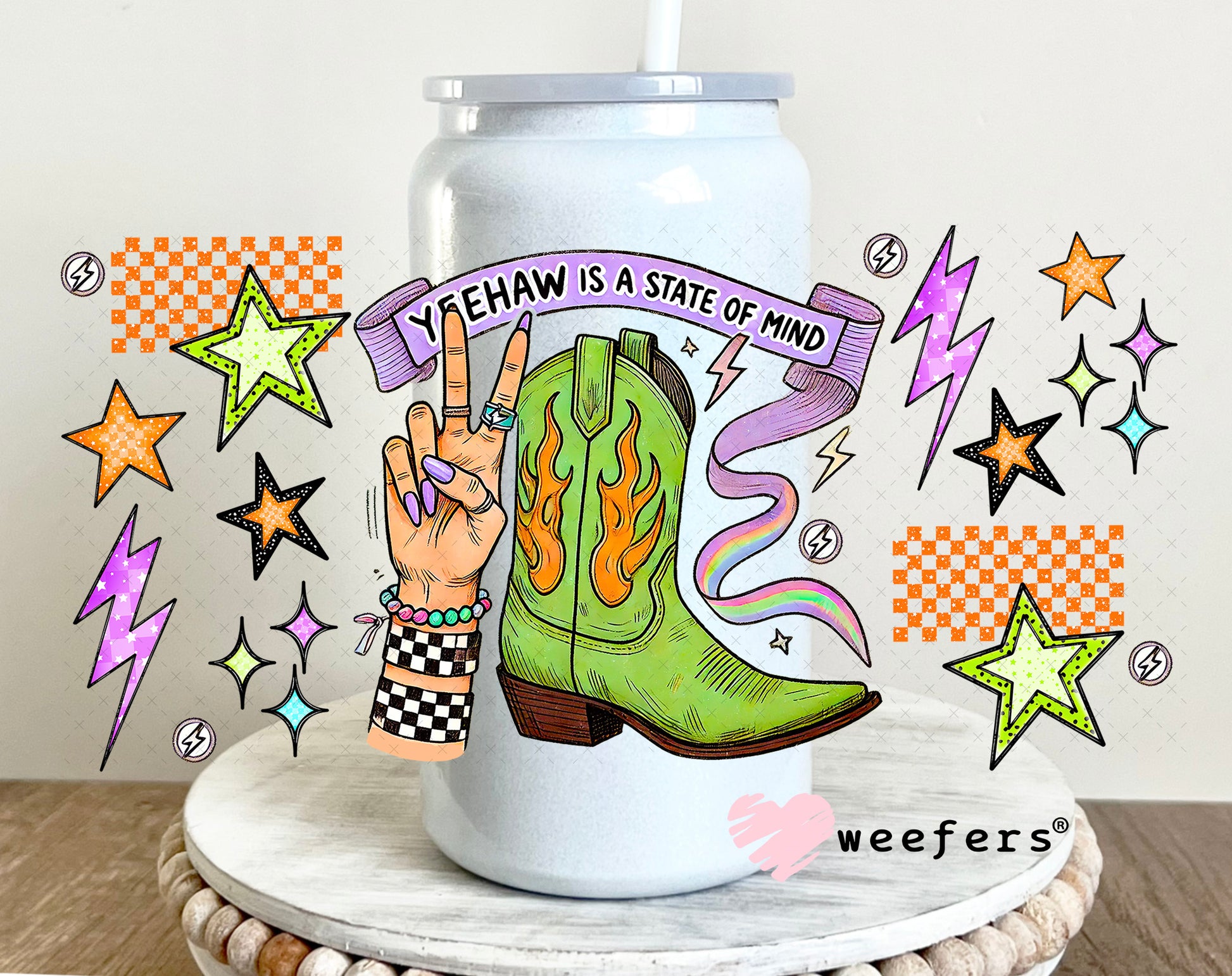 Yeehaw is a State of Mind UV DTF Cup Wrap - Weefers Exclusive 16oz Glass Can Generic Weefers