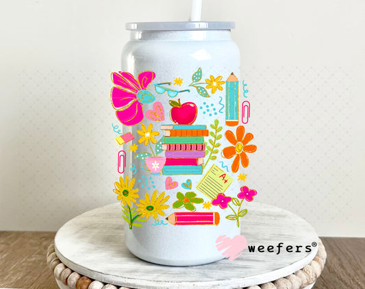 Teacher School Days UV DTF Decal 16oz Glass Can Generic Weefers