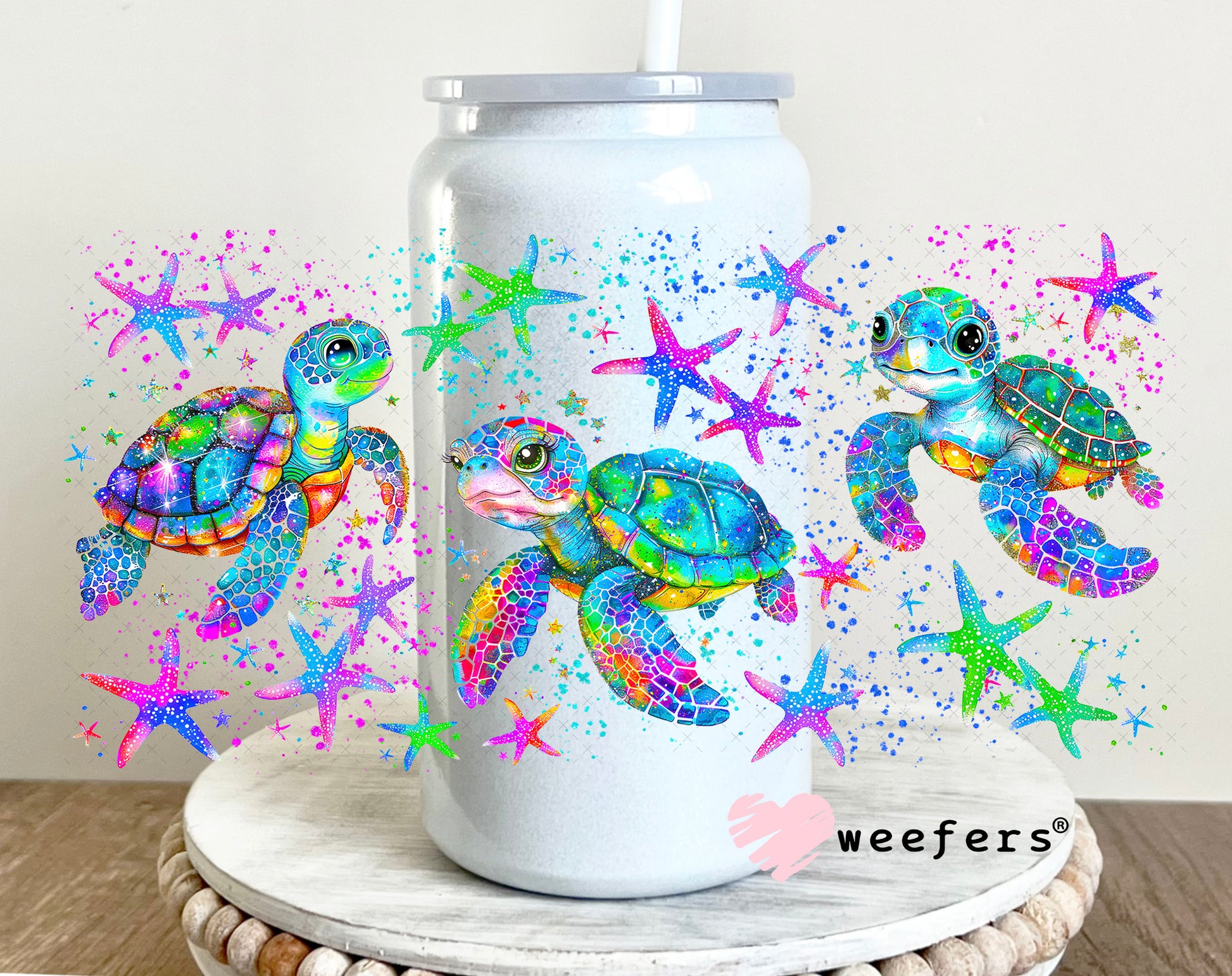 Ocean Sea Turtles UV DTF Cup Wrap 16oz Glass Can Generic Weefers