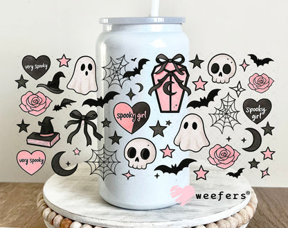 Pink and Black Ghost and UV DTF Cup Wrap 16oz Glass Can Generic Weefers