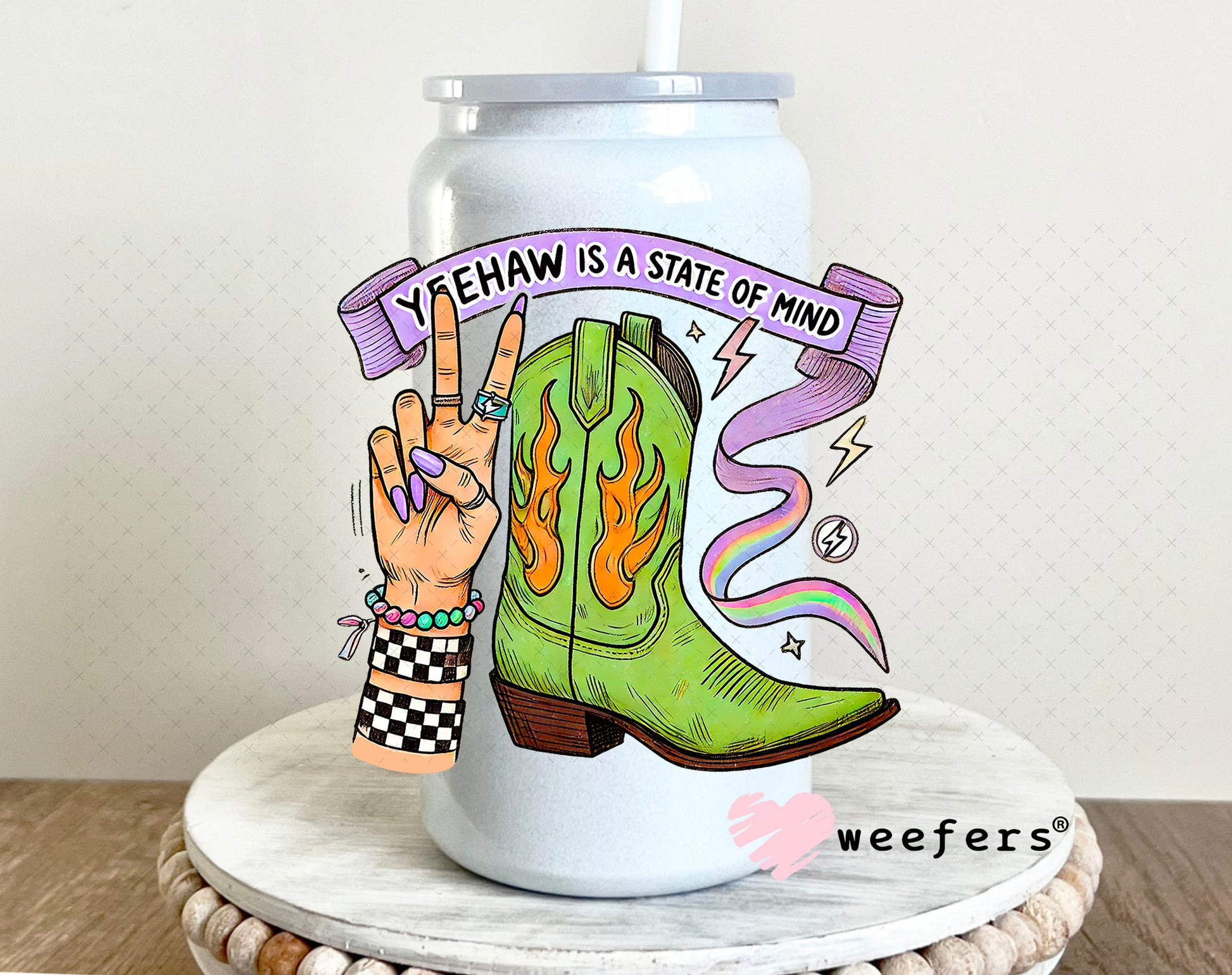 Yeehaw is a State of Mind UV DTF Decal 16oz Glass Can Generic Weefers