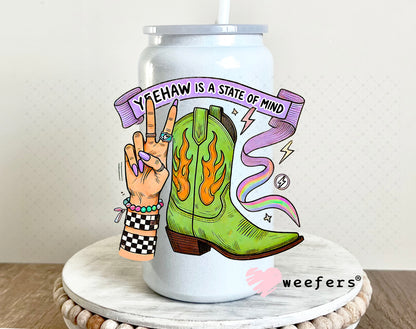 Yeehaw is a State of Mind UV DTF Decal 16oz Glass Can Generic Weefers