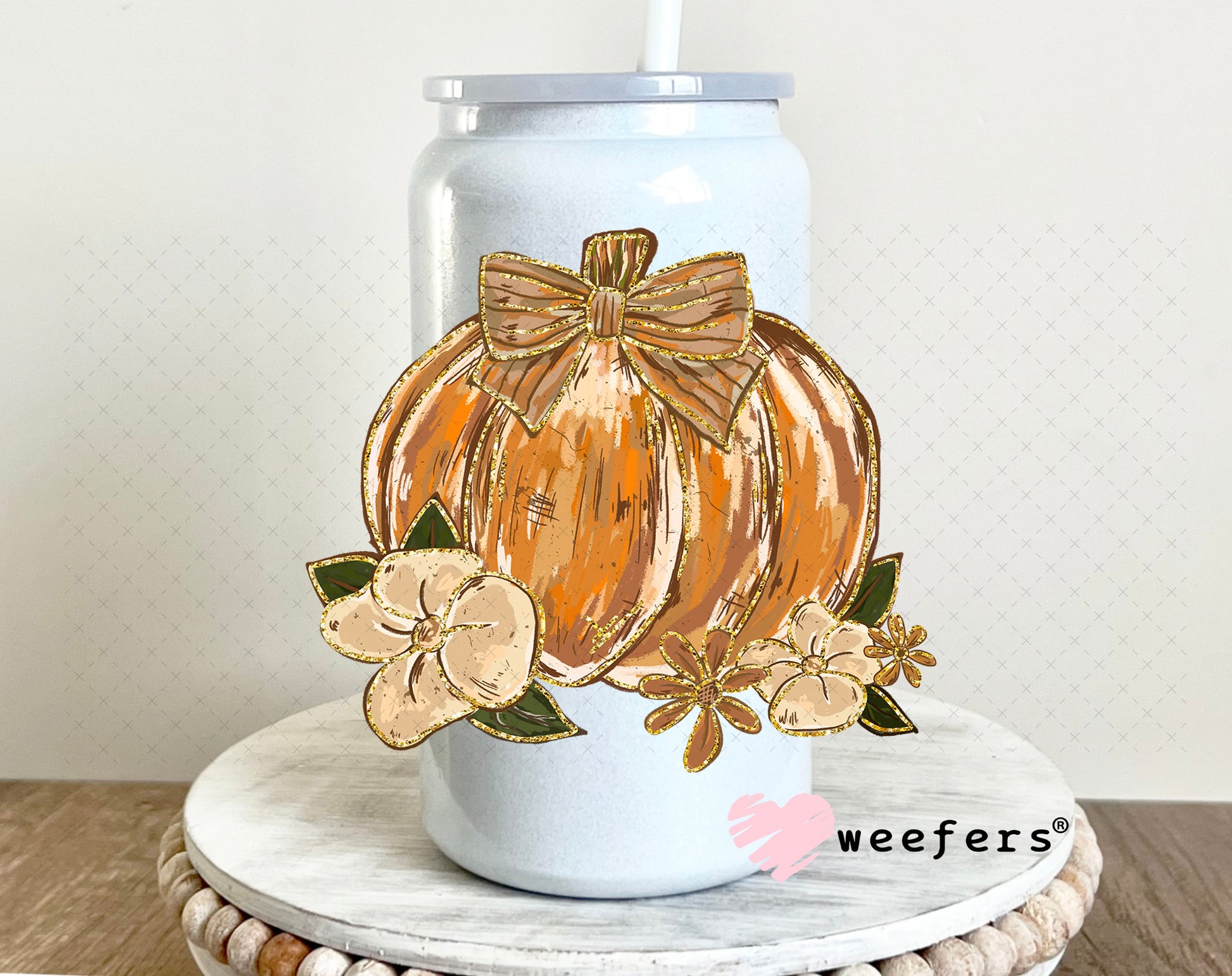 Autumn Pumpkin UV DTF Decal 16oz Glass Can Generic Weefers