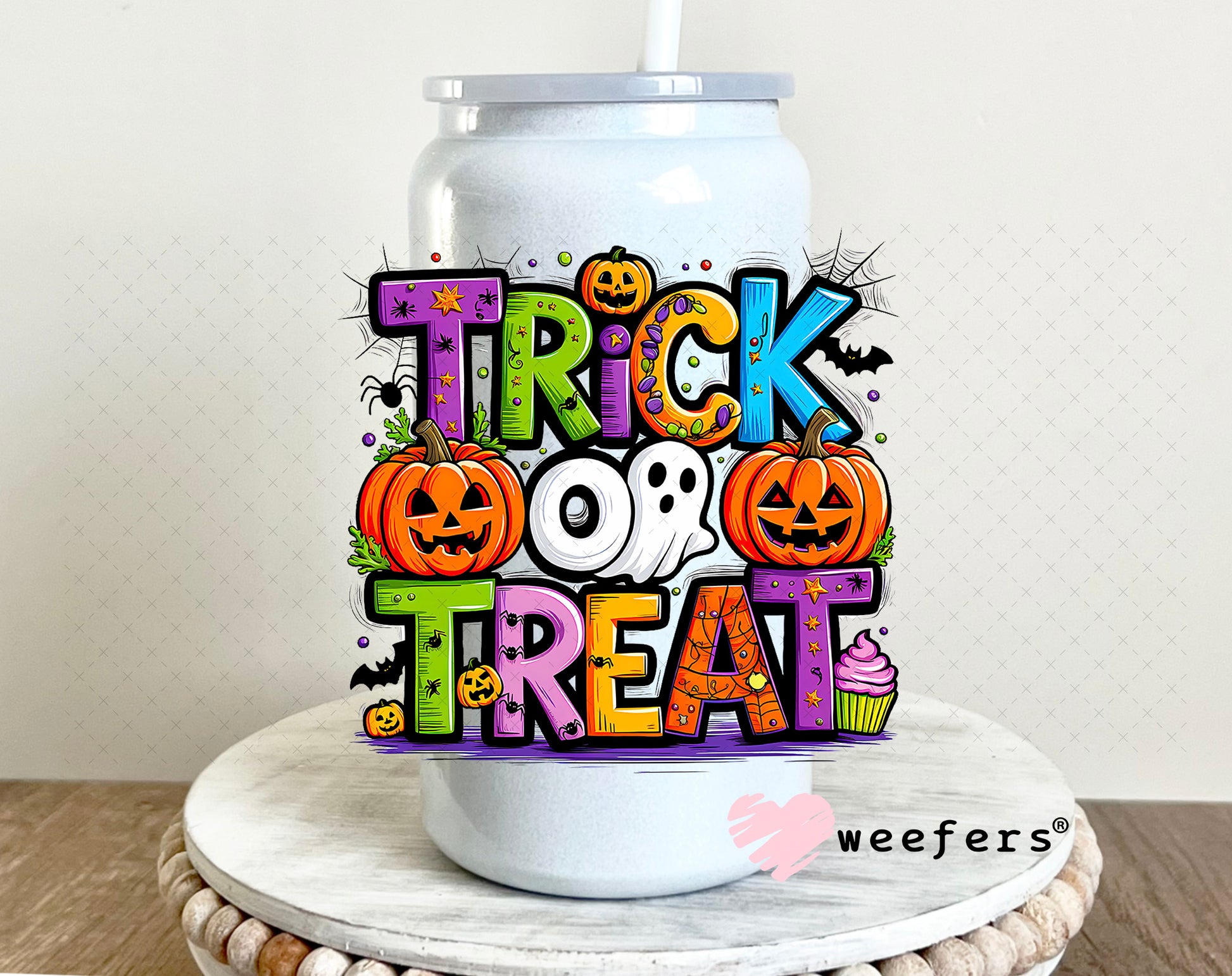 Trick or Treat UV DTF Decal 16oz Glass Can Generic Weefers