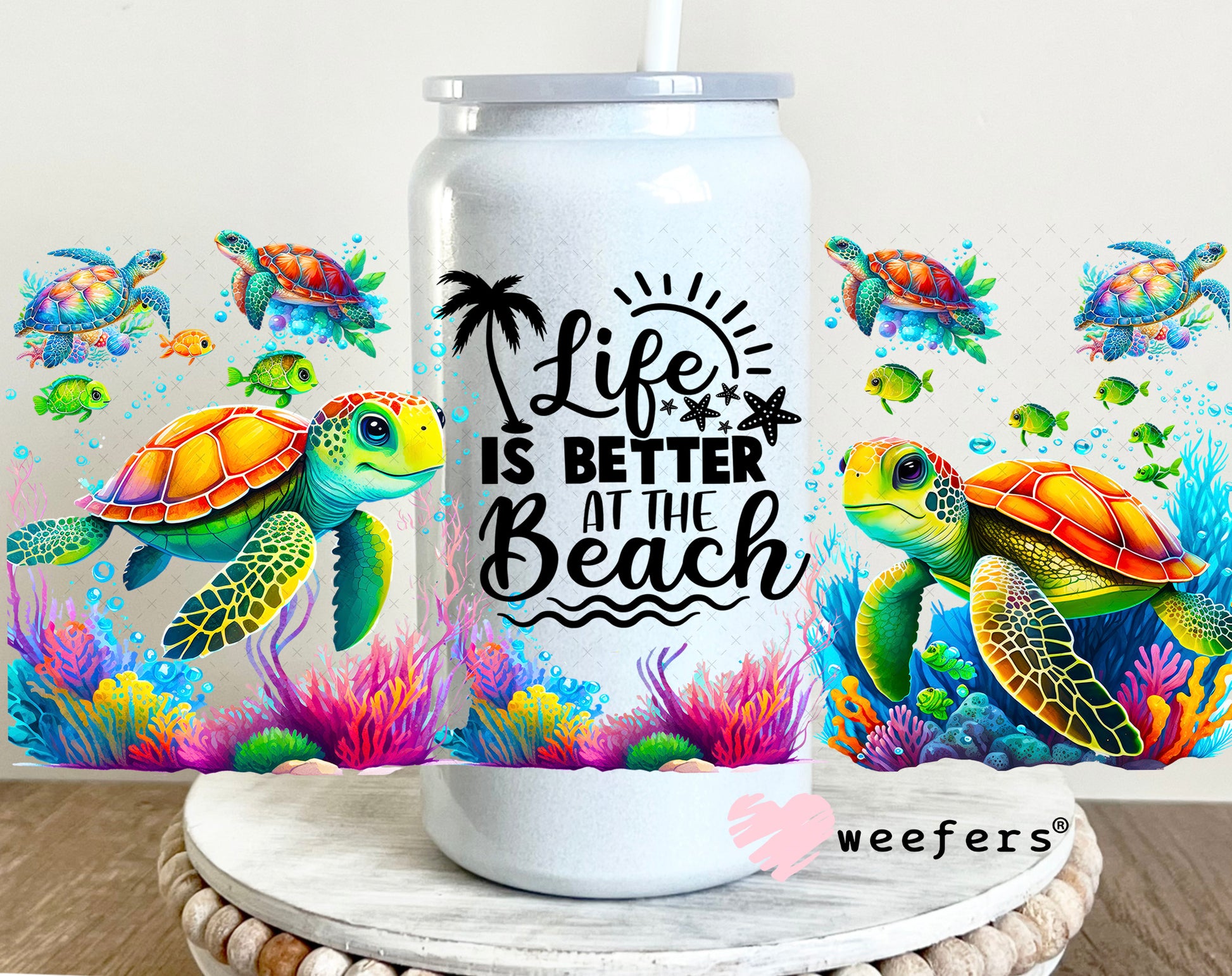 Life is Better at the Beach UV DTF Cup Wrap 16oz Glass Can Generic Weefers