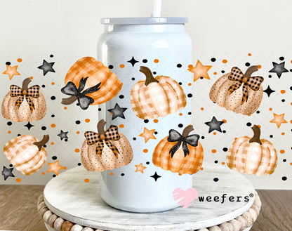 Fall Plaid Pumpkins UV DTF Cup Wrap 16oz Glass Can Generic Weefers