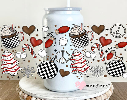 Christmas Black and White Checkers UV DTF Cup Wrap 16oz Glass Can Generic Weefers